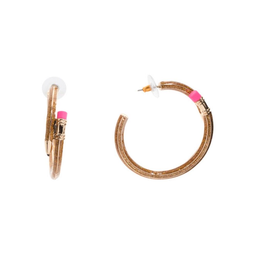 NWT Betsey Johnson Glitter Pencil Shaped Hoop Earrings